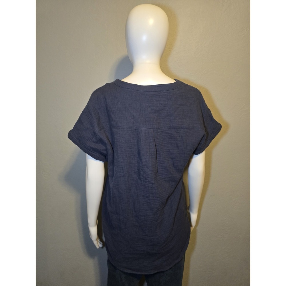 NWT C & C California Navy V Neck Woven Henley Coastal Tropical Resort Women Sz S - Picture 2 of 10